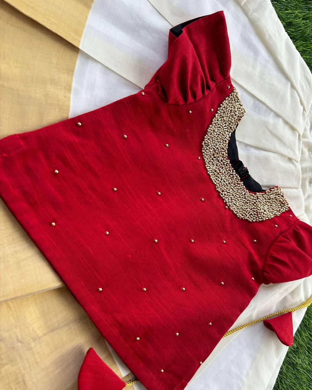 Cream & Meroon Combo Handwork Traditional Cotton Silk Lehenga Choli ...