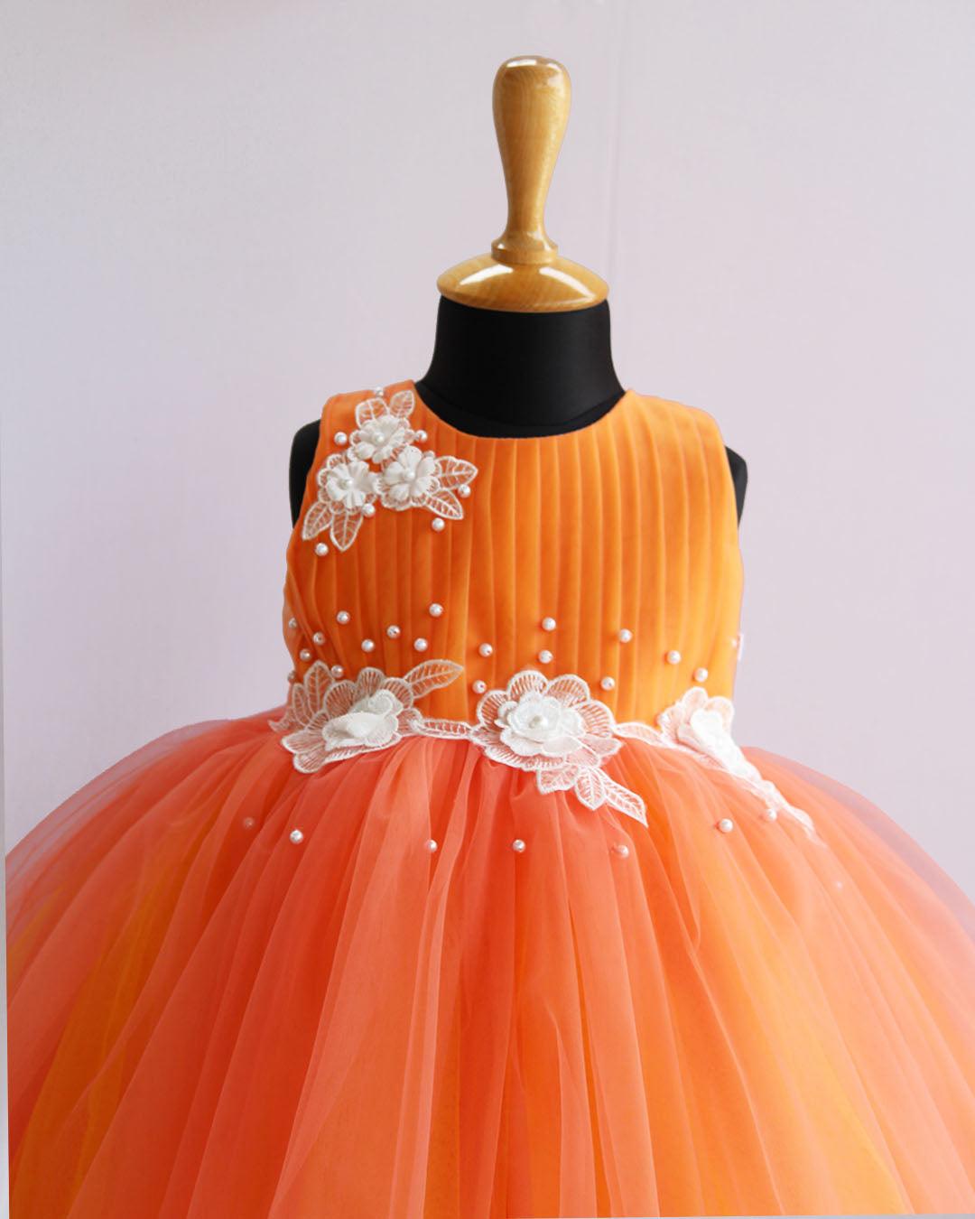 Coral Yellow Dual Shade Sleeveless Flower Frock – Stanwells Kids