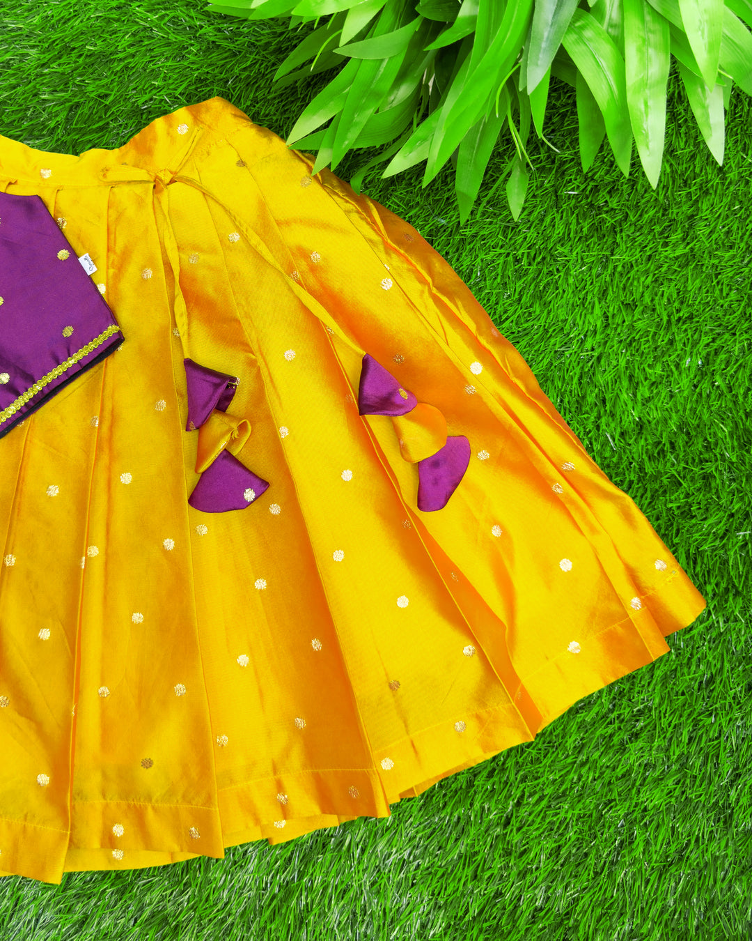 Violet mango yellow silk lehenga choli for baby girls, festive ethnic wear, birthday dress for girls, traditional kids outfit