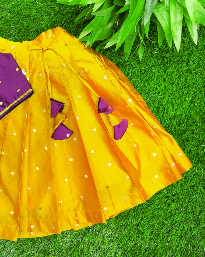 Violet mango yellow silk lehenga choli for baby girls, festive ethnic wear, birthday dress for girls, traditional kids outfit
