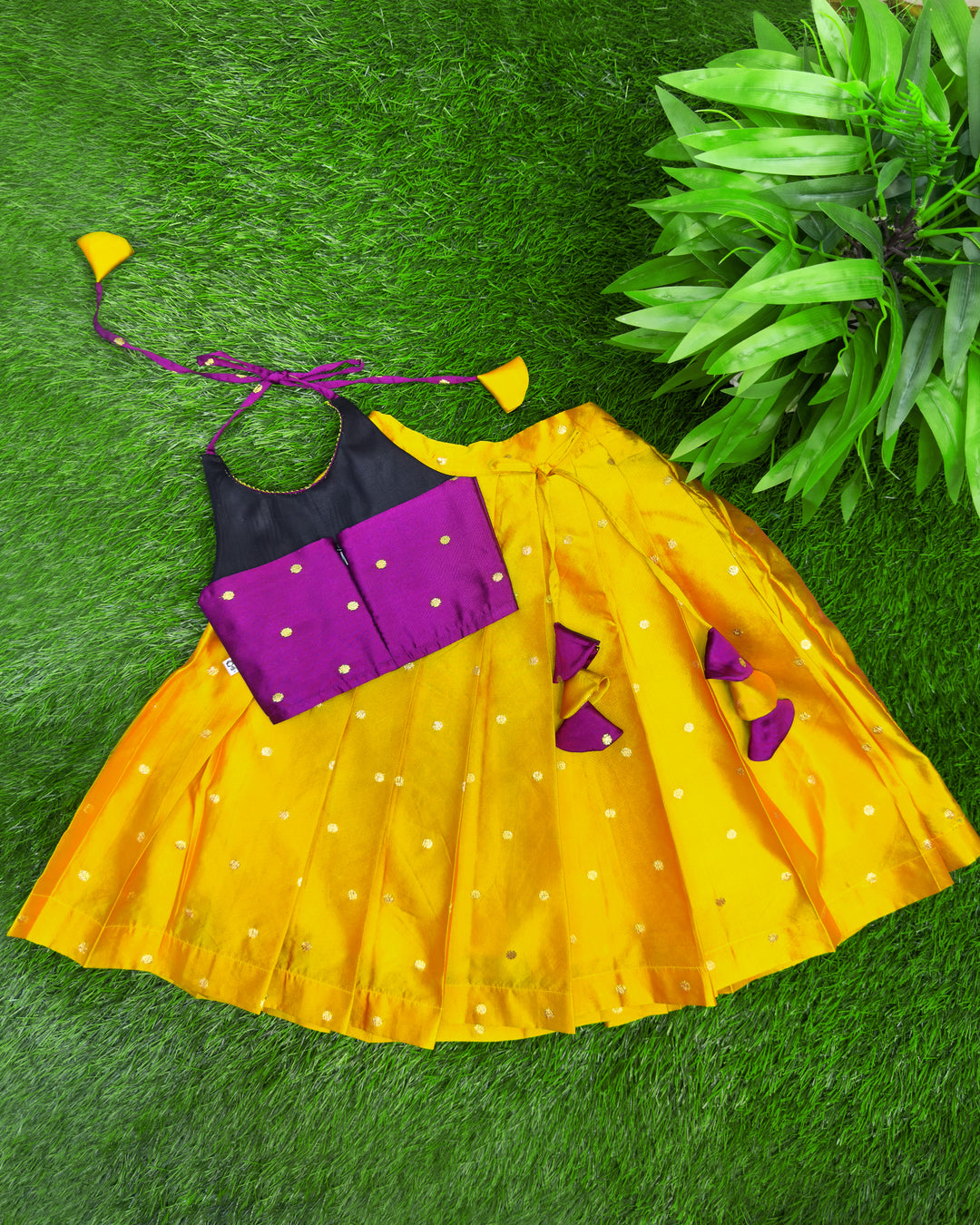 Violet mango yellow silk lehenga choli for baby girls, festive ethnic wear, birthday dress for girls, traditional kids outfit