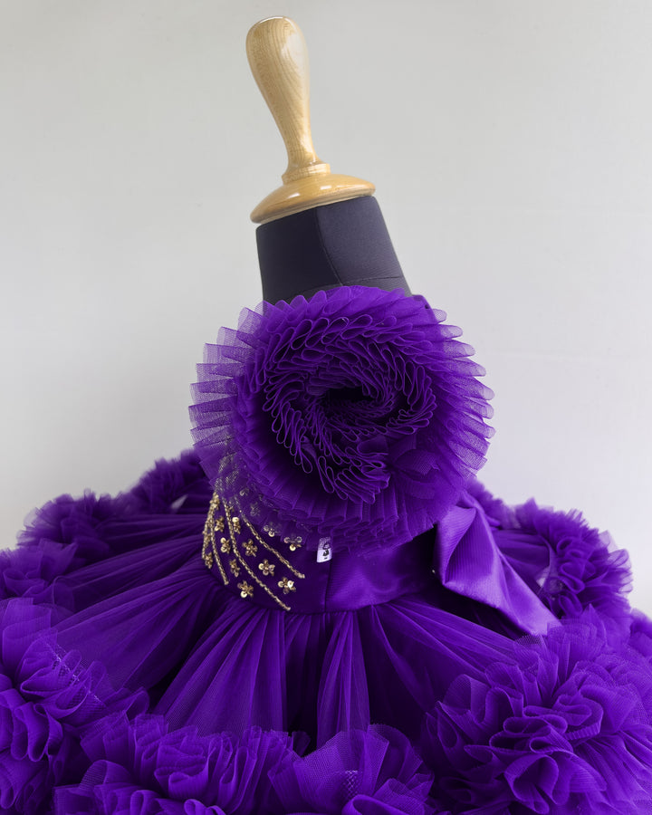 Violet shade baby girl birthday dress, 3 step ruffle frock, party wear dress for kids, violet handwork frock, designer baby birthday outfit