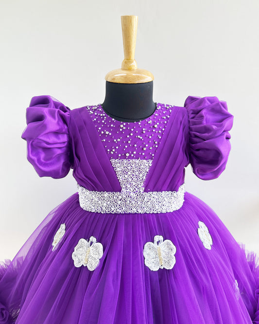 Violet Baby Girls Birthday Dress - Butterfly Theme Handwork Party Frock by Stanwells Kids