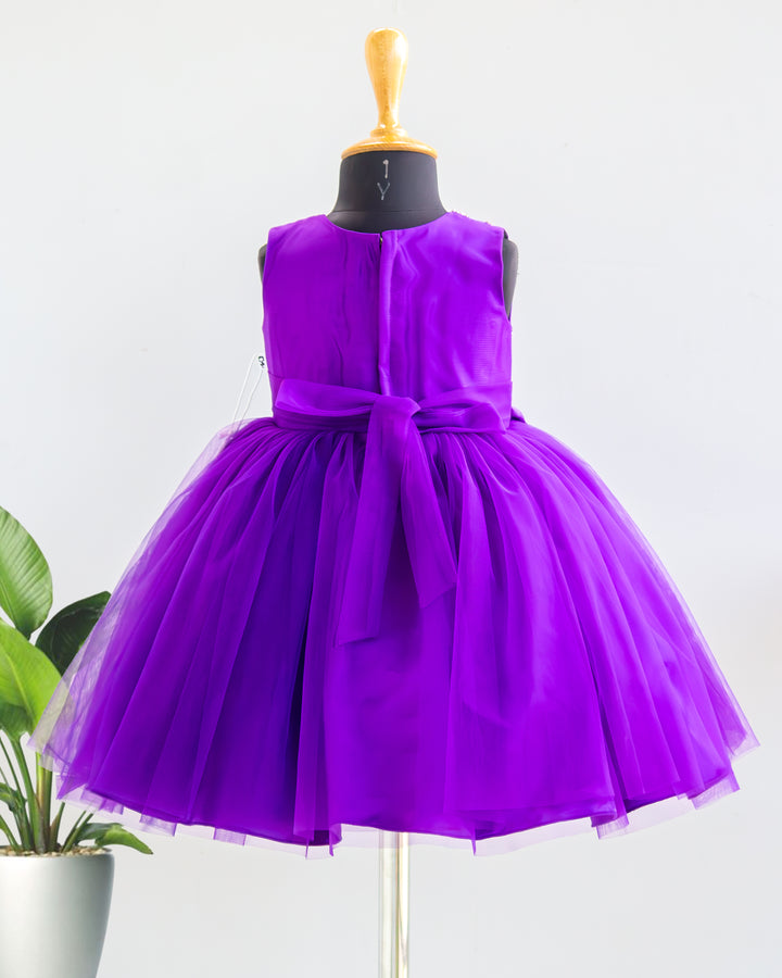 Violet shade handwork bow frock full look for baby girl – Stanwells Kids