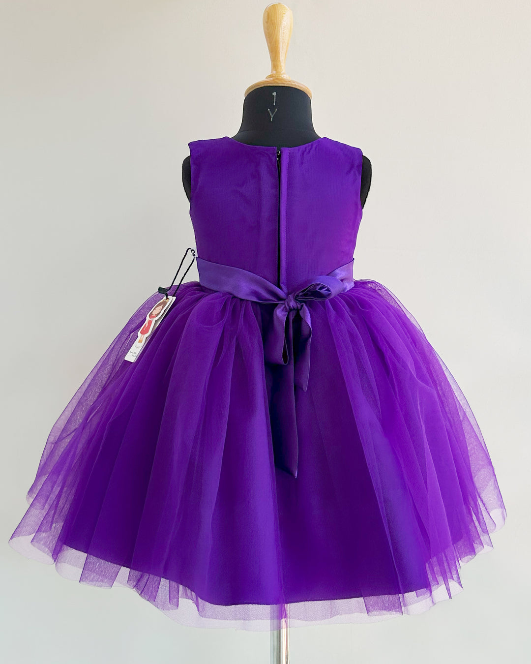 Violet Shade Pleated Handwork Butterfly Partywear Frock