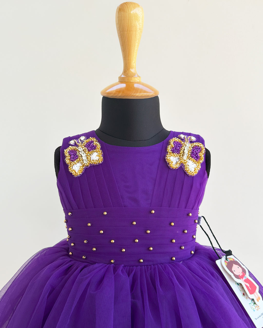 Violet Shade Pleated Handwork Butterfly Partywear Frock