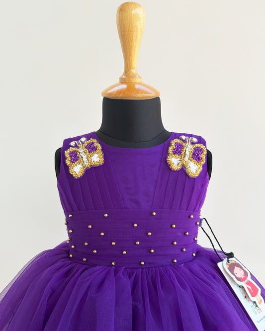 Violet Pleated Handwork Butterfly Theme Frock for Baby Girl – Stanwells Kids