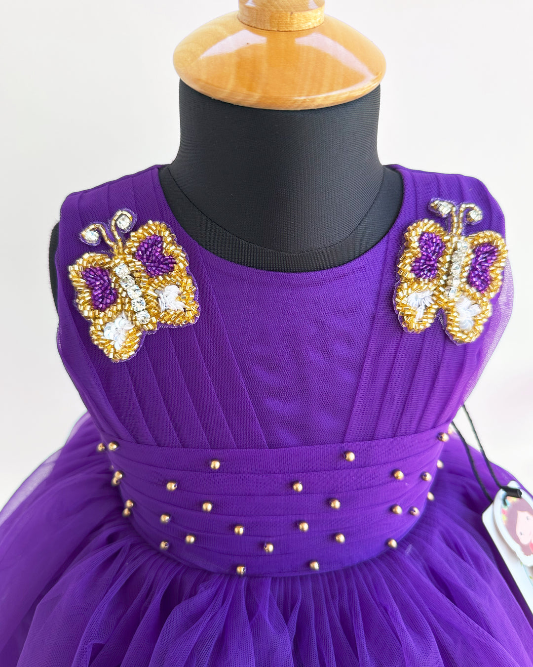 Violet Shade Pleated Handwork Butterfly Partywear Frock