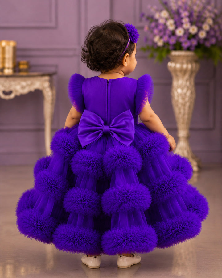 Violet shade baby girl birthday dress, 3 step ruffle frock, party wear dress for kids, violet handwork frock, designer baby birthday outfit