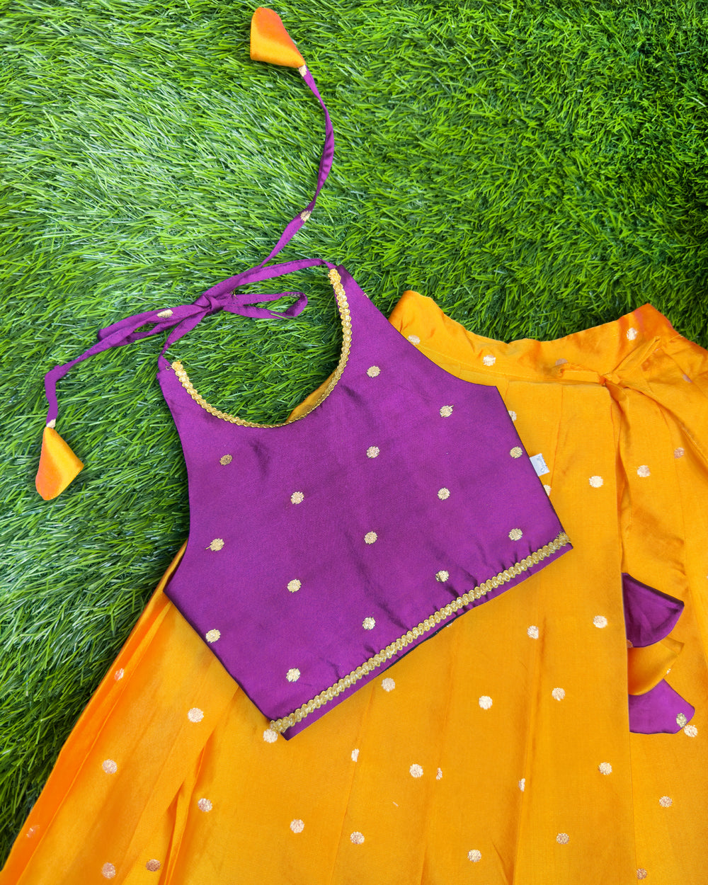 Violet mango yellow silk lehenga choli for baby girls, festive ethnic wear, birthday dress for girls, traditional kids outfit