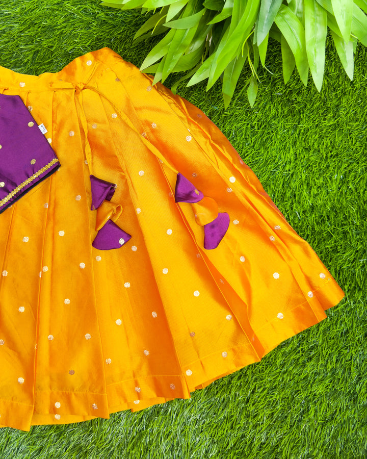 Violet mango yellow silk lehenga choli for baby girls, festive ethnic wear, birthday dress for girls, traditional kids outfit