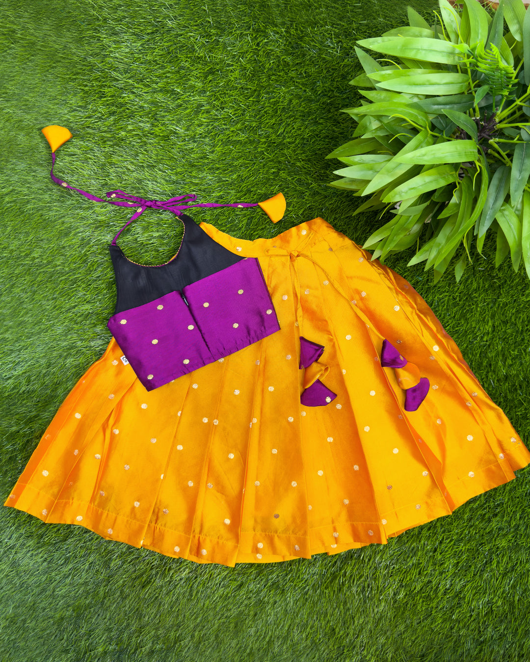 Violet mango yellow silk lehenga choli for baby girls, festive ethnic wear, birthday dress for girls, traditional kids outfit