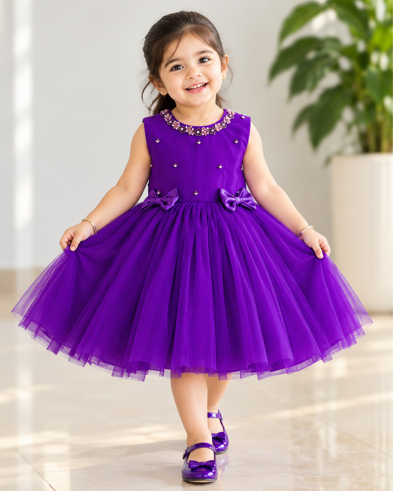 Violet Shade Handwork Bow Frock for Baby Girl – Stanwells Kids