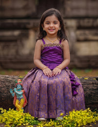 Violet Purple Silk Pattu Lehenga for Baby Girl – Stanwells Kids