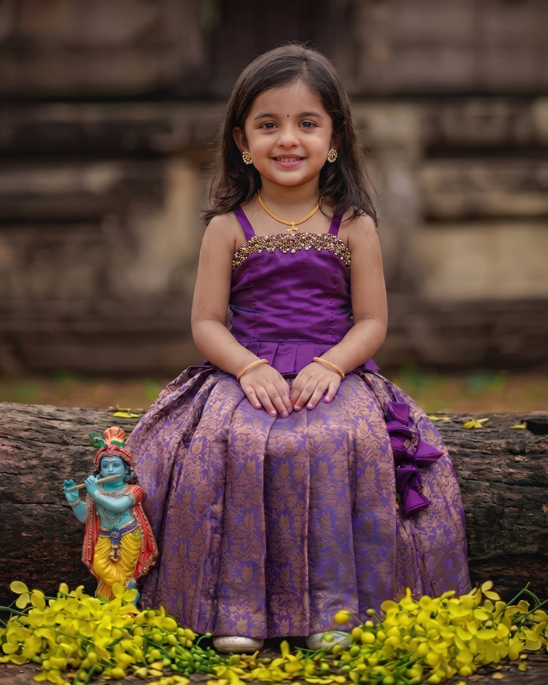 Violet and Purple Shade Silk Lehenga – Pattu Ethnic Dress for Baby Girls