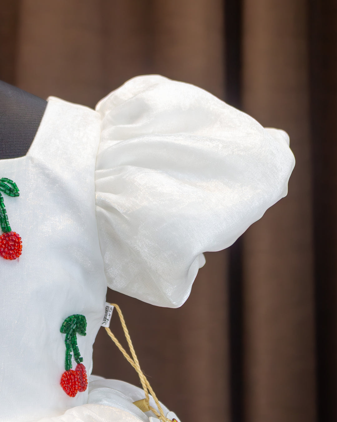 White organza cherry embroidered baby girls birthday dress, elegant partywear frock for kids, premium designer dress, Stanwells Kids