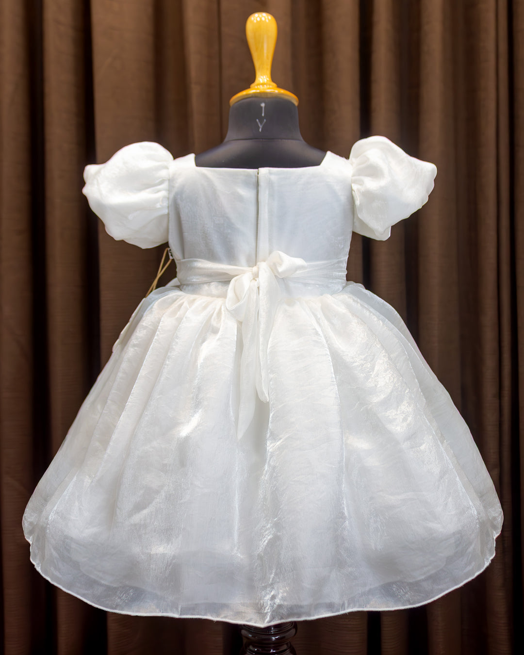 White organza cherry embroidered baby girls birthday dress, elegant partywear frock for kids, premium designer dress, Stanwells Kids