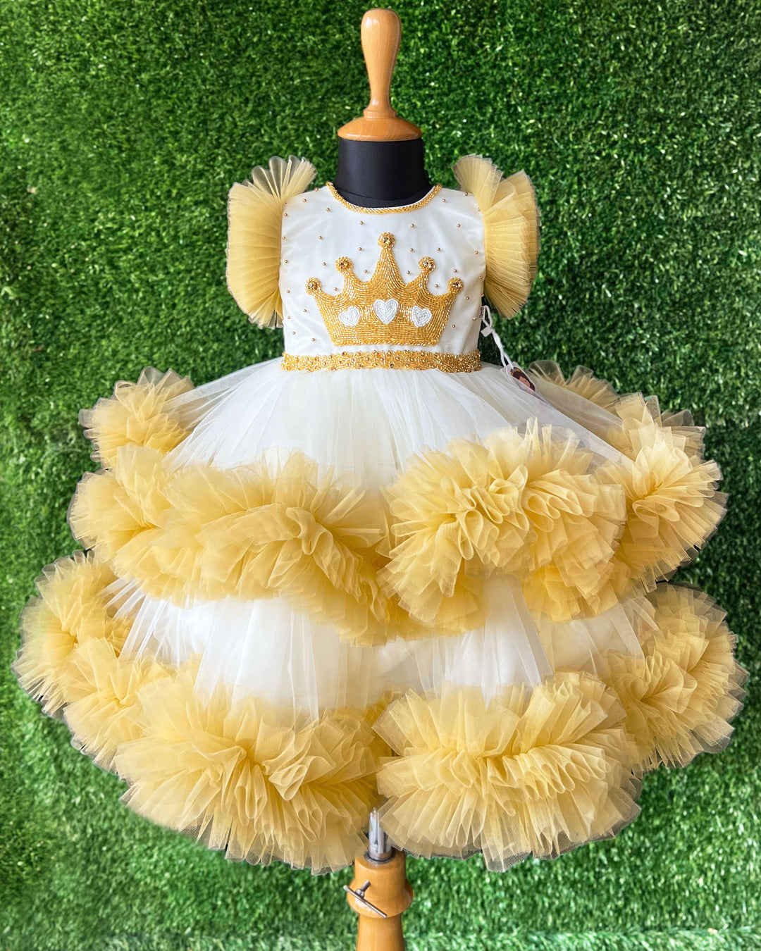White & Cream Crown Ruffle Frock Baby Girl Birthday Dress Stanwells Kids White & Cream Crown Ruffle Frock Baby Girl Birthday Dress Stanwells Kids