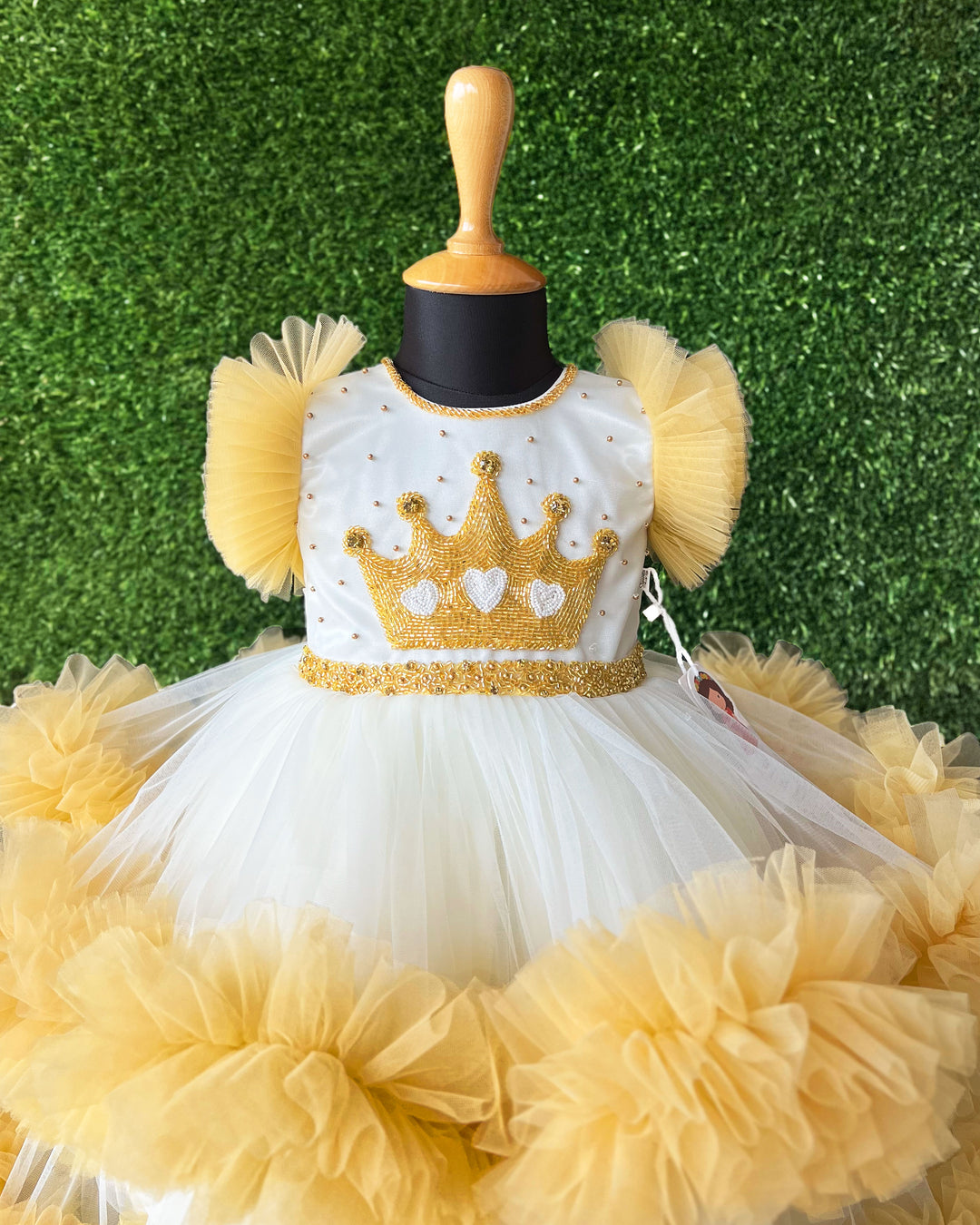 White & Cream Crown Ruffle Frock Baby Girl Birthday Dress Stanwells Kids White & Cream Crown Ruffle Frock Baby Girl Birthday Dress Stanwells Kids