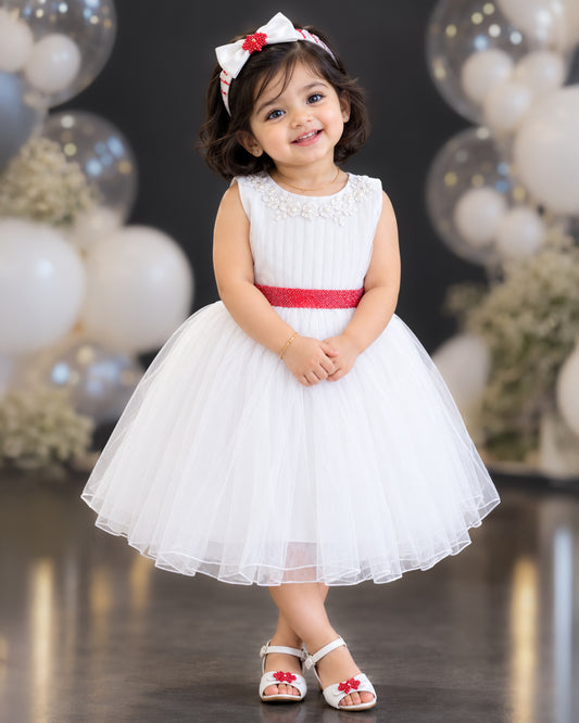 White Pleated Handwork Christmas Frock for Baby Girl – Stanwells Kids