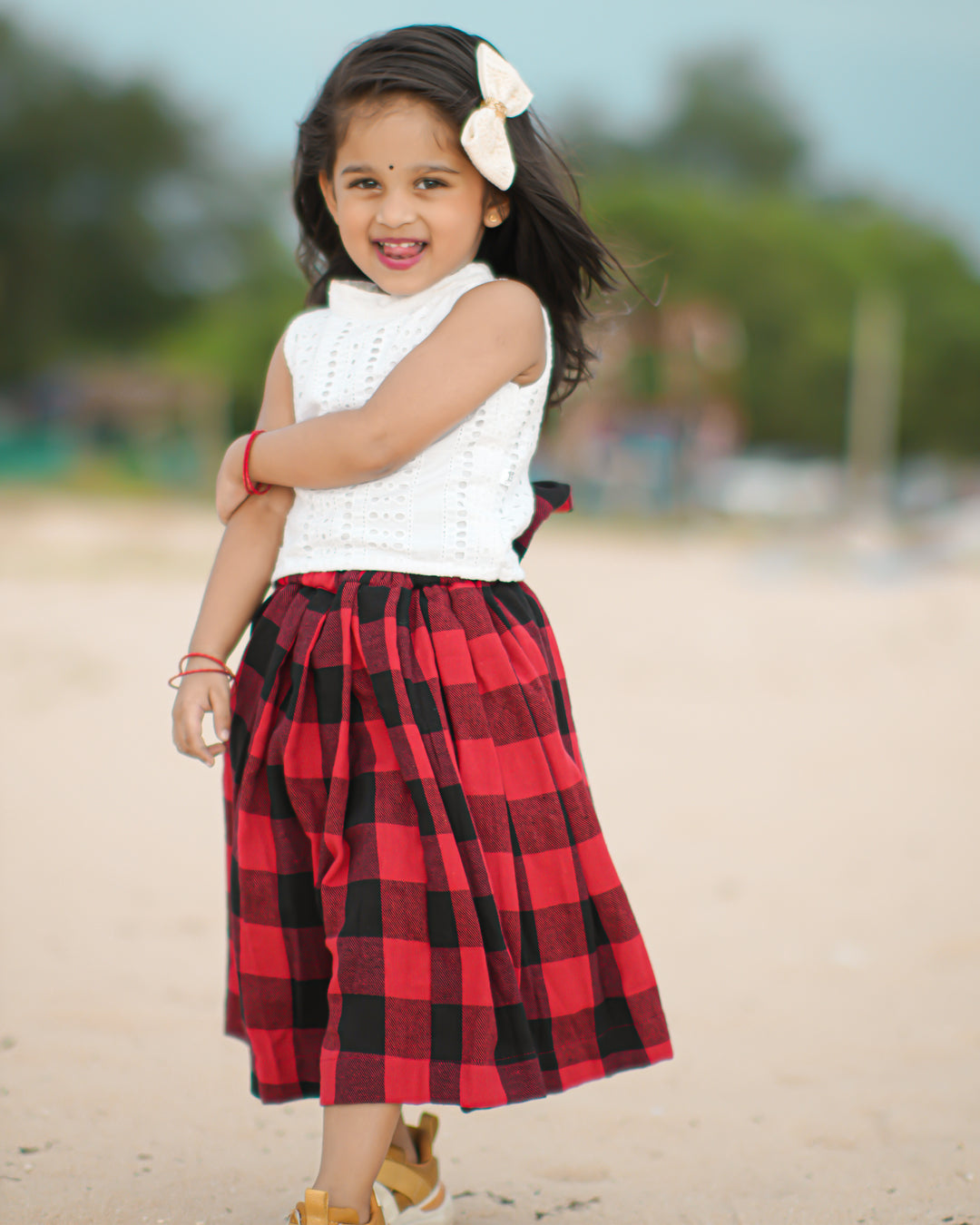 white and red christmas outfit for girls, cotton check skirt and top, baby girls birthday dress, christmas party wear dress for baby girl, toddler christmas outfit india, stanwells kids christmas dress