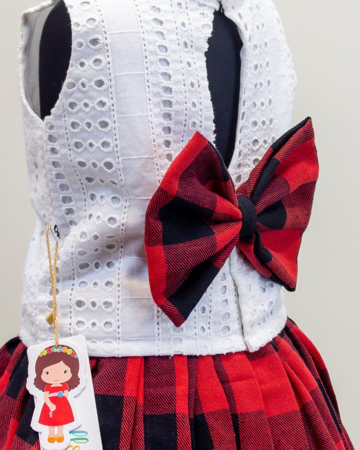 white and red christmas outfit for girls, cotton check skirt and top, baby girls birthday dress, christmas party wear dress for baby girl, toddler christmas outfit india, stanwells kids christmas dress