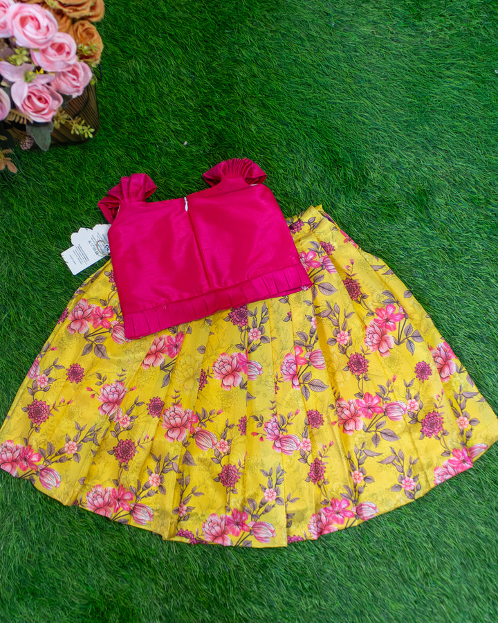 Baby Girl Yellow Chinon Lehenga Onam Party Wear – Stanwells Kids