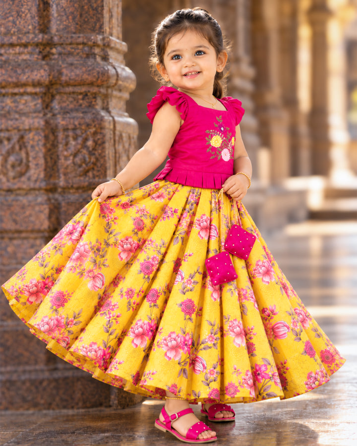 Baby Girl Yellow Lehenga Magends Silk Blouse Zipper Back – Stanwells Kids