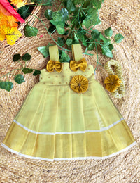 Lime Gold Kerala Handloom Tissue Frock for Baby Girl – Stanwells Kids