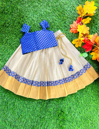 Sandal Royal Blue Traditional Kerala Kasavu Lehenga Choli for Baby Girl – Stanwells Kids