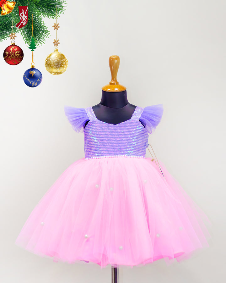 baby girls birthday dress, baby pink lavender frock, designer sequin dress for kids, partywear frock for baby girls, handworked birthday outfit, festive frock, toddler birthday wear, premium kids dress, stylish sequin frock