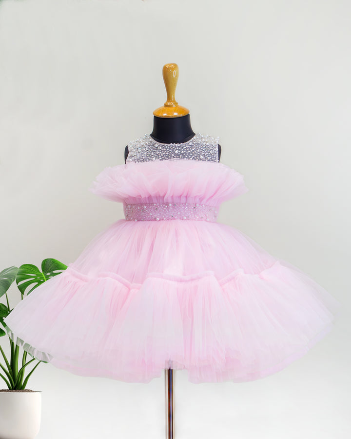 Baby pink premium baby girls birthday frock, party wear dress for girls