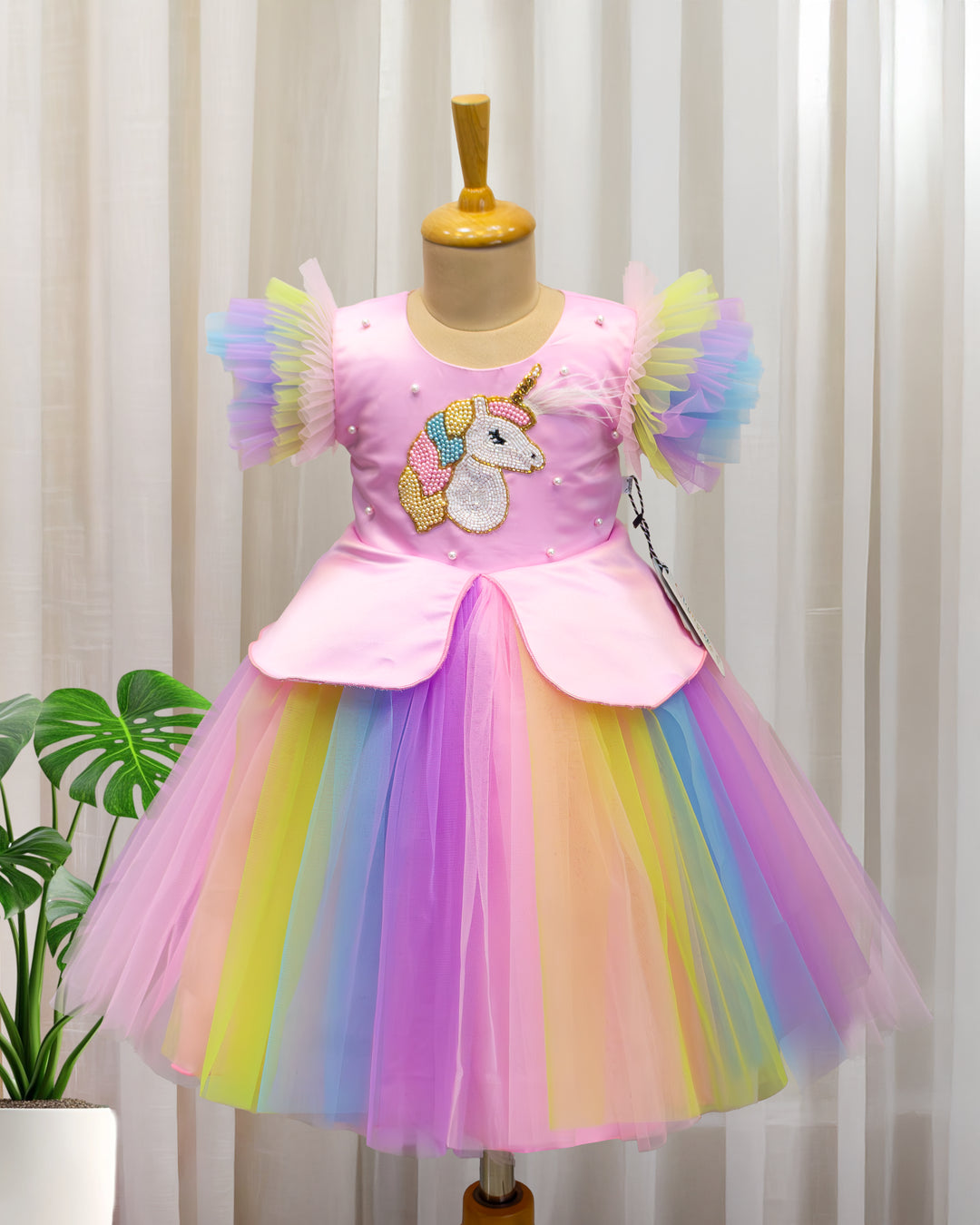 Baby pink unicorn birthday dress for baby girls, multi color unicorn frock, baby girls partywear dress, cute unicorn theme birthday dress for kids