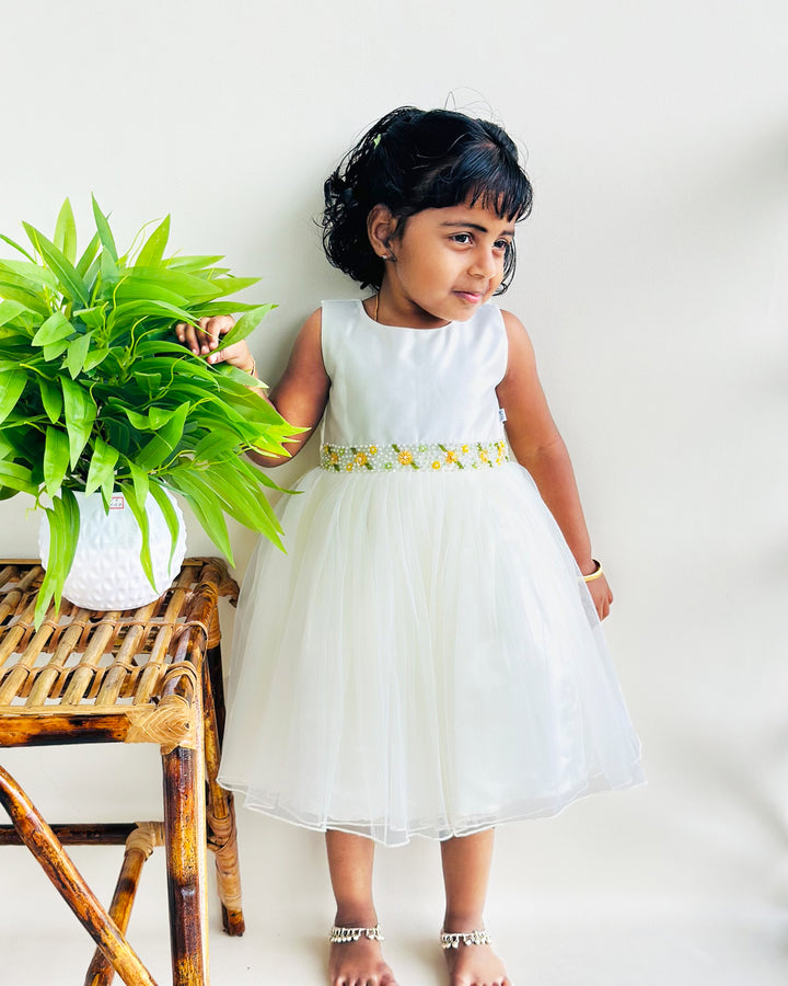 offwhite frock for kids, cream dresses for girls, partywear for birthday, stanwells kids