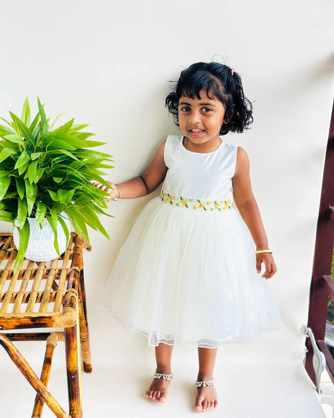 offwhite frock for kids, cream dresses for girls, partywear for birthday, stanwells kids