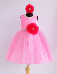 Baby Pink & Rani Pink Combo Beads Handwork Partywear Frock