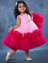 Baby Pink & Rani Pink combo Handwork Ruffles Frock