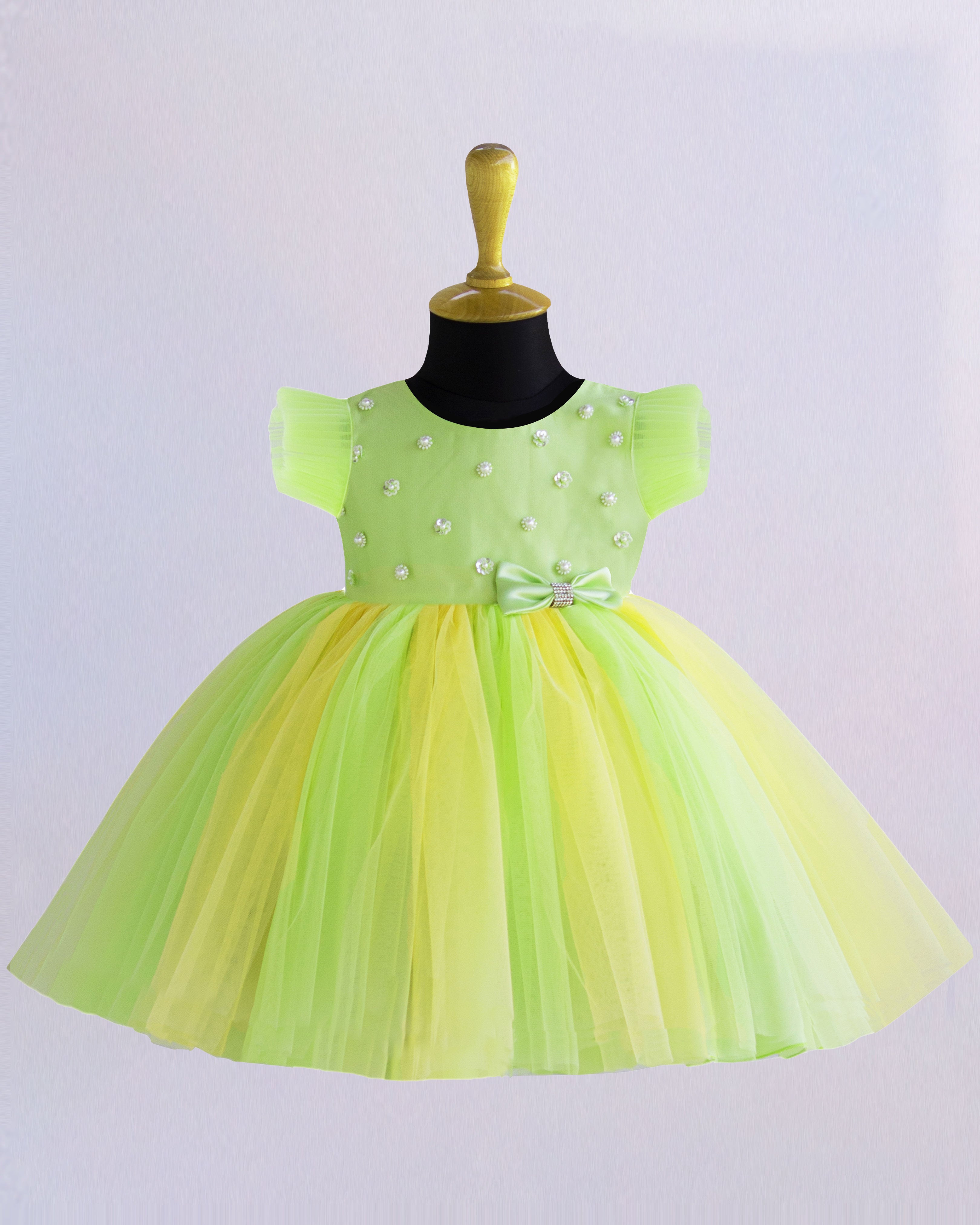 Light Green Baby Yellow Combo Baby Girls Partywear Birthday Frock Stanwells Kids