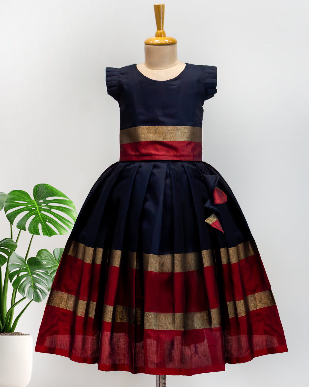 black banarasi cotton lehenga for baby girls, traditional border kids dress, baby girl birthday lehenga, festive outfit for toddlers, premium designer kids wear