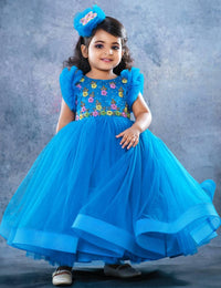 Dark Blue Heavy Handwork Full Length Birthday Gown for Baby Girl – Stanwells Kids