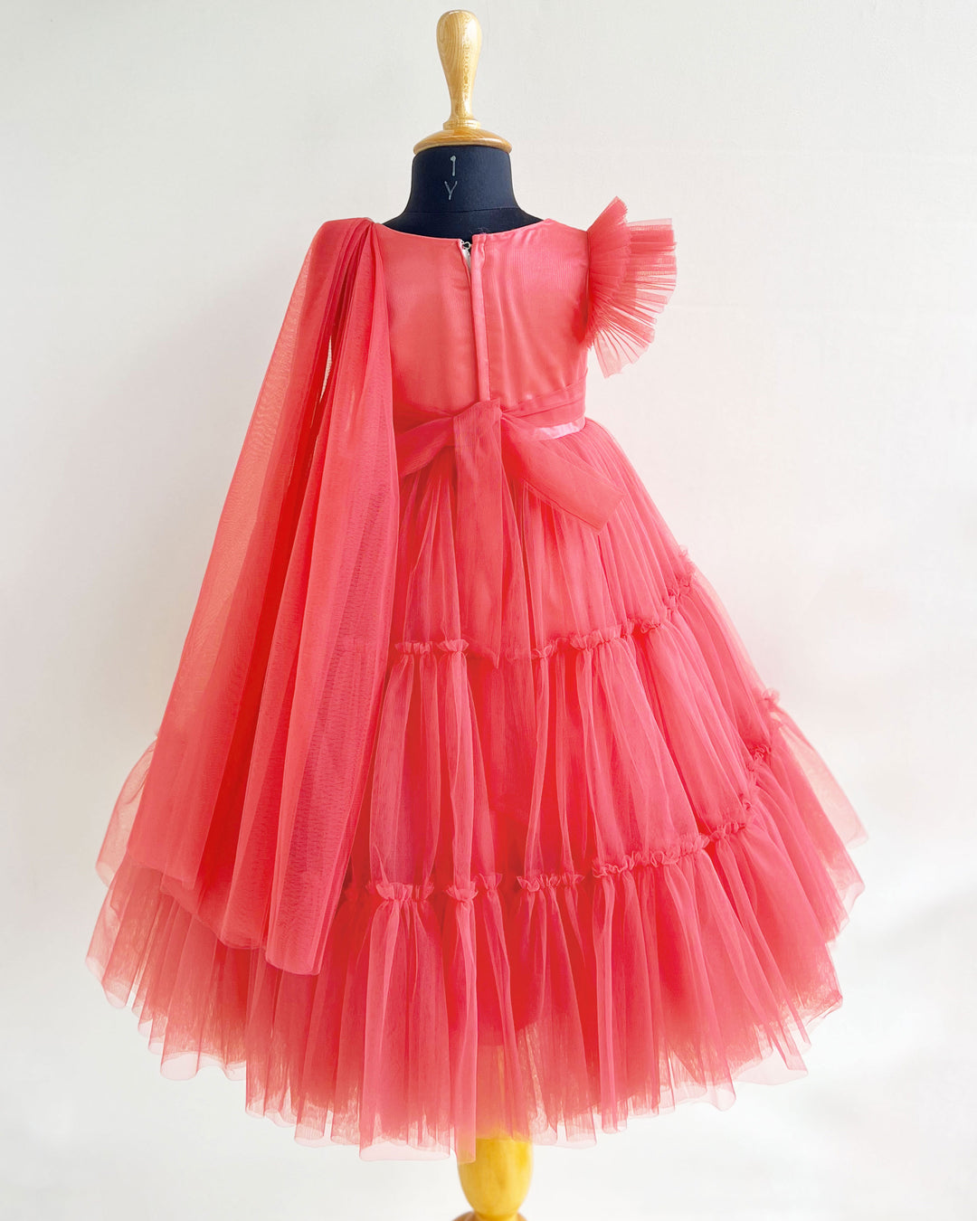 Bricks Shade Ruffled Saree Gown with Heavy Handwork – Partywear for Girls by Stanwells Kids