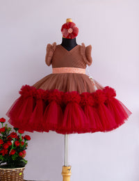 Light Chocolate Maroon Handwork Birthday Frock for Baby Girl – Stanwells Kids