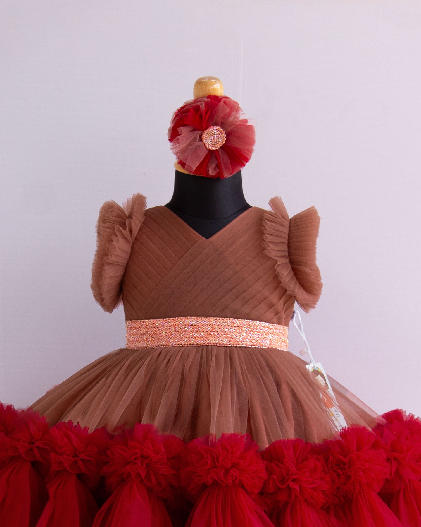 Light Chocolate & Meroon Combo Baby Girls Handwork Birthday Partywear ...