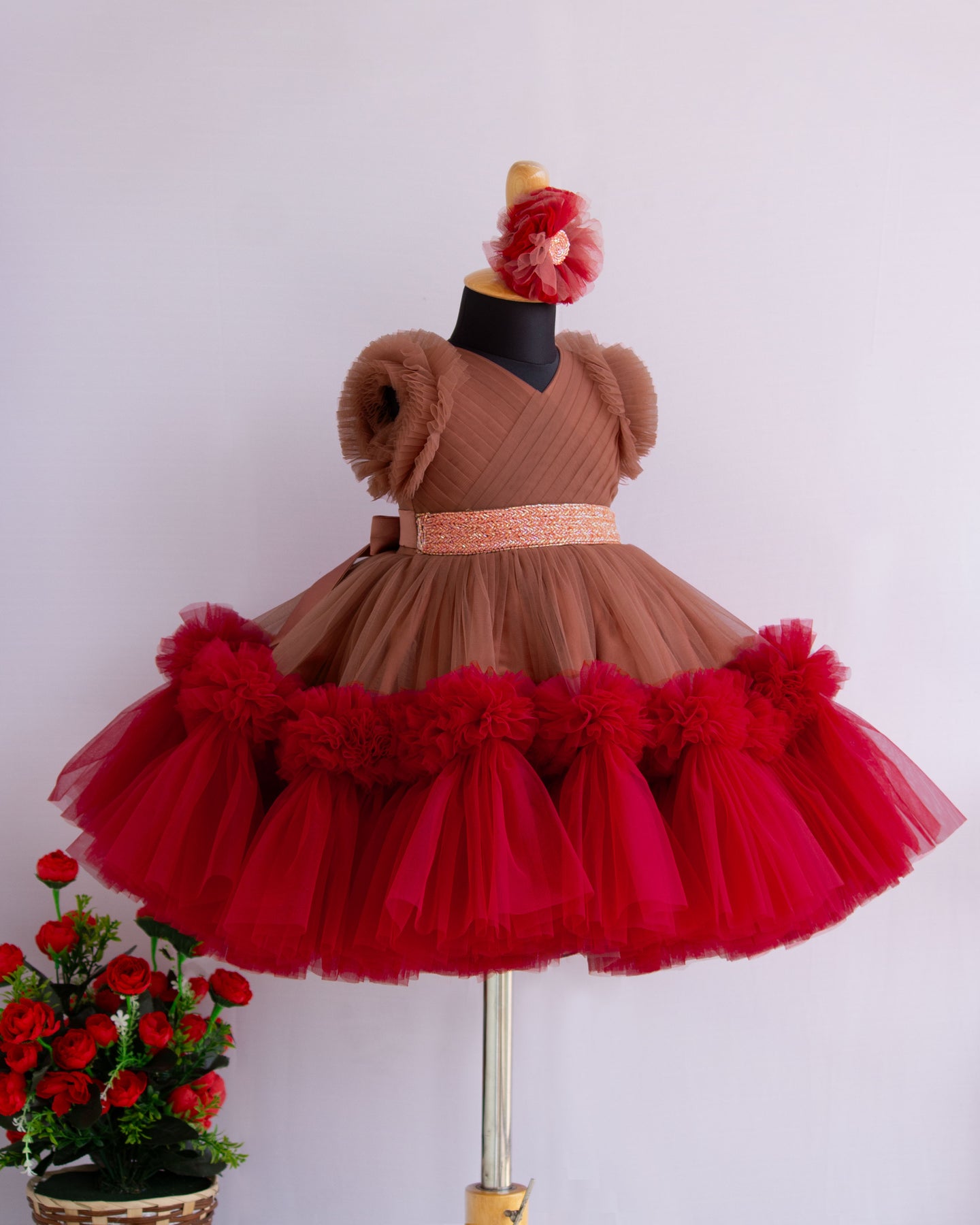 Light Chocolate & Meroon Combo Baby Girls Handwork Birthday Partywear ...