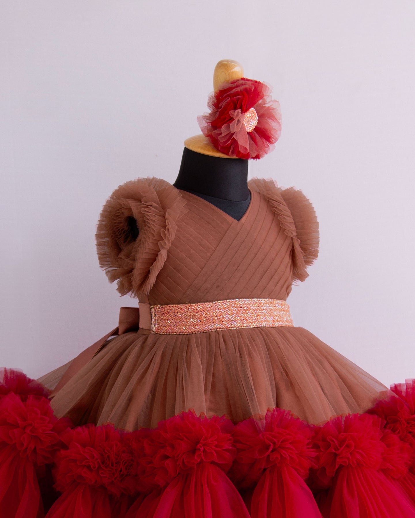 Light Chocolate & Meroon Combo Baby Girls Handwork Birthday Partywear ...