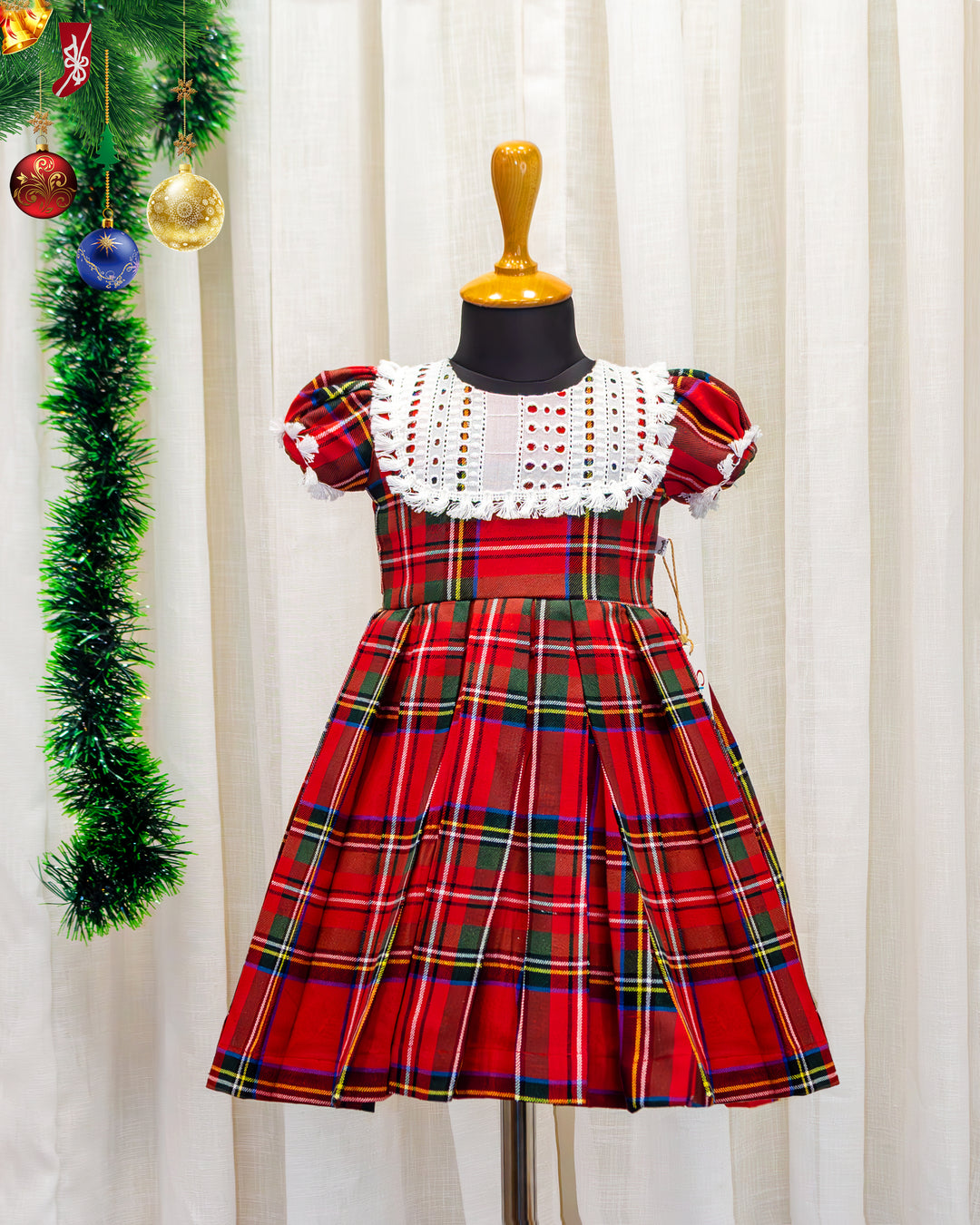 Christmas Cotton Check Frock for Baby Girls | Birthday Dress Stanwells Kids Christmas Cotton Check Frock for Baby Girls | Birthday Dress Stanwells Kids