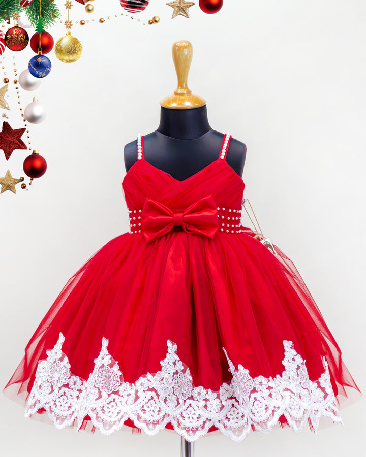 baby girls birthday dress, red Christmas frock, premium partywear dress, festive frock for kids, satin red frock for baby girls, Christmas outfit, toddler birthday outfit, girls partywear dress, designer kids frock
