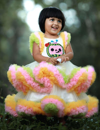 Off White Cocomelon Theme Handwork Birthday Gown for Baby Girl – Stanwells Kids