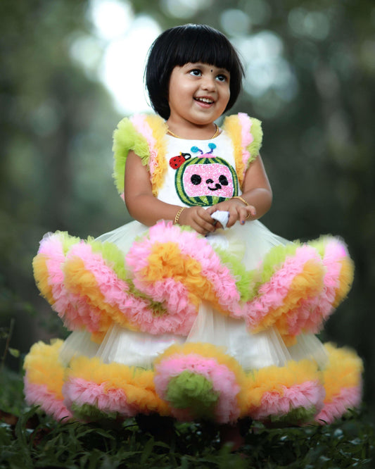 Off-White shade Cocomelon theme Handwork Birthday Ruffles Full-length 