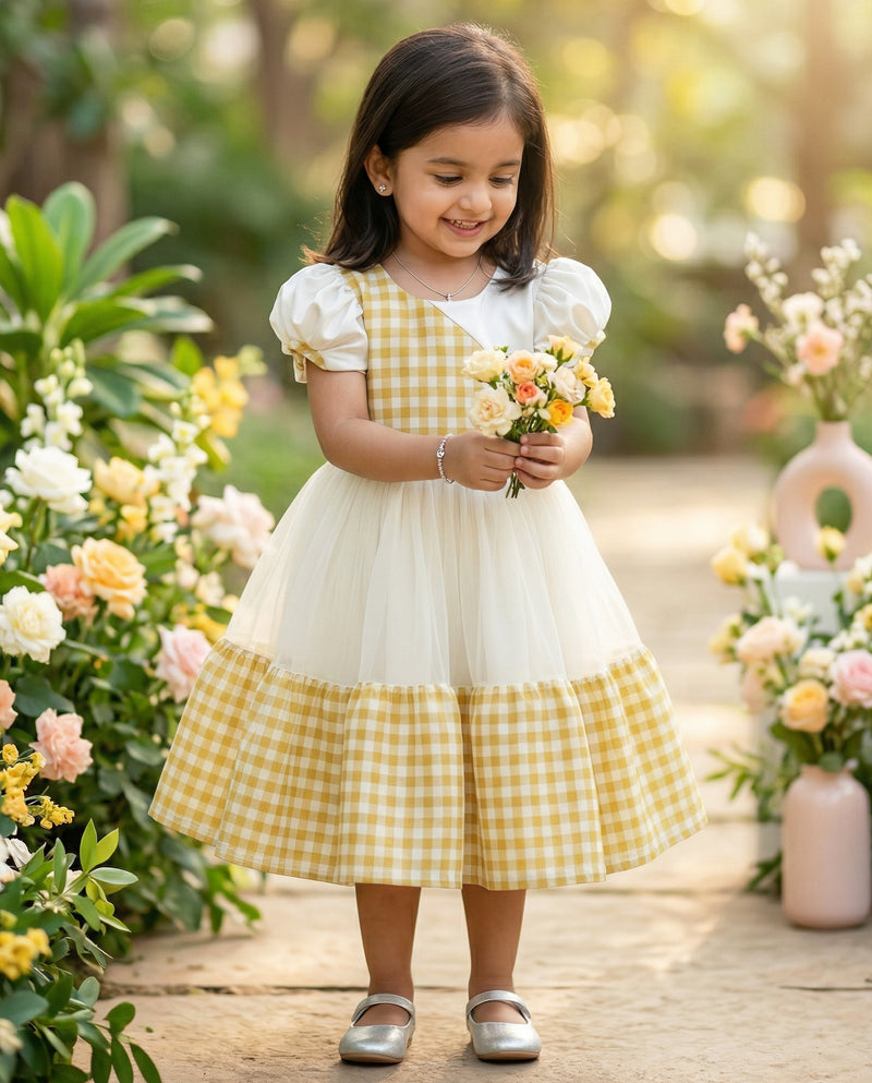 Cream & Gold Check Frock